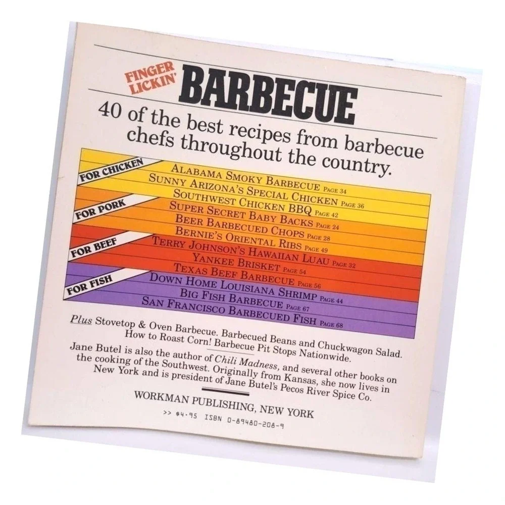 Jane Butel Finger Lickin Rib Stickin Great Tastin Hot Spicy Barbecue Cookbook